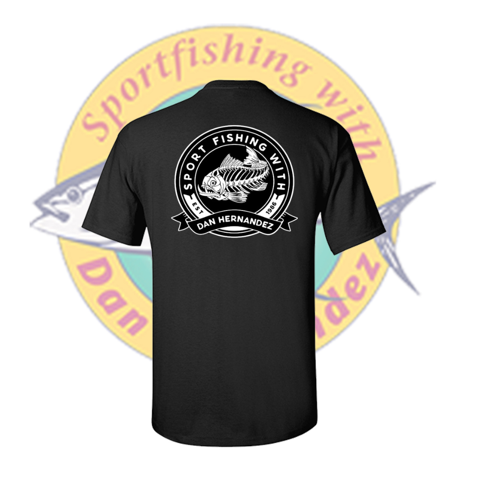 dan hernandez fishing pole White (Blue Logo) T-Shirt Sport with Rods & Reels Day II