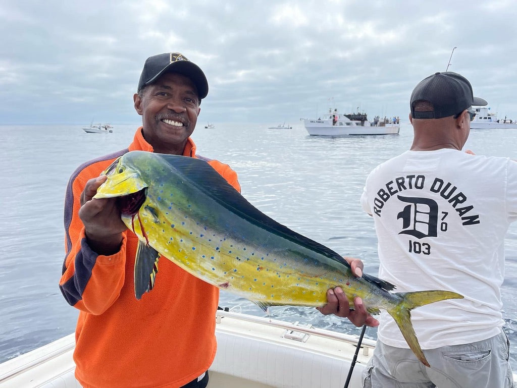 dan hernandez fishing pole White (Blue Logo) T-Shirt Sport with Private Fishing Charters Sport
